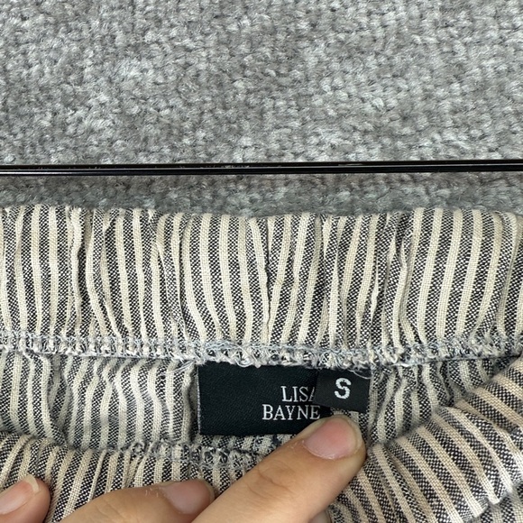 Lisa Bayne Pull On Striped Straight Leg Pants Womens S Gray Tan Mid Rise Linen - Picture 10 of 14